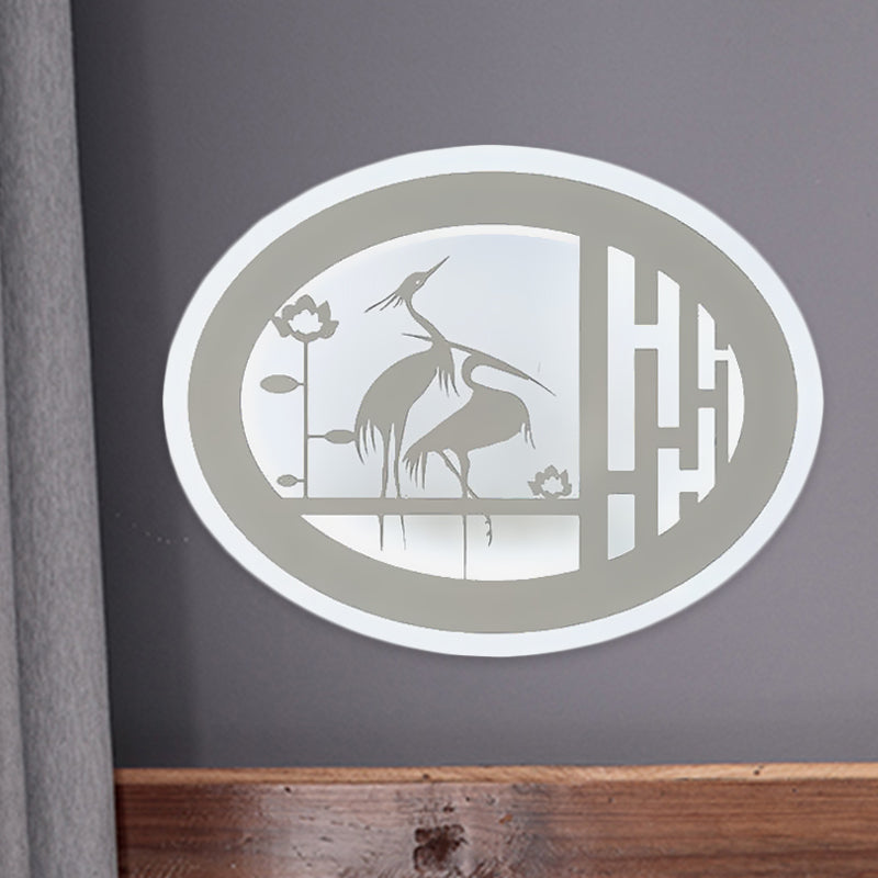 Style chinois ovale Wild Crane Mur mural lampe acrylique LED Couloir LEMPORTION MUR EN BLANC
