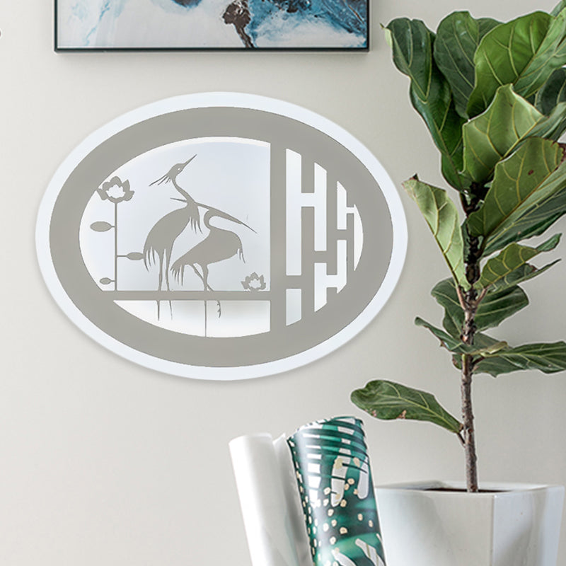 Style chinois ovale Wild Crane Mur mural lampe acrylique LED Couloir LEMPORTION MUR EN BLANC