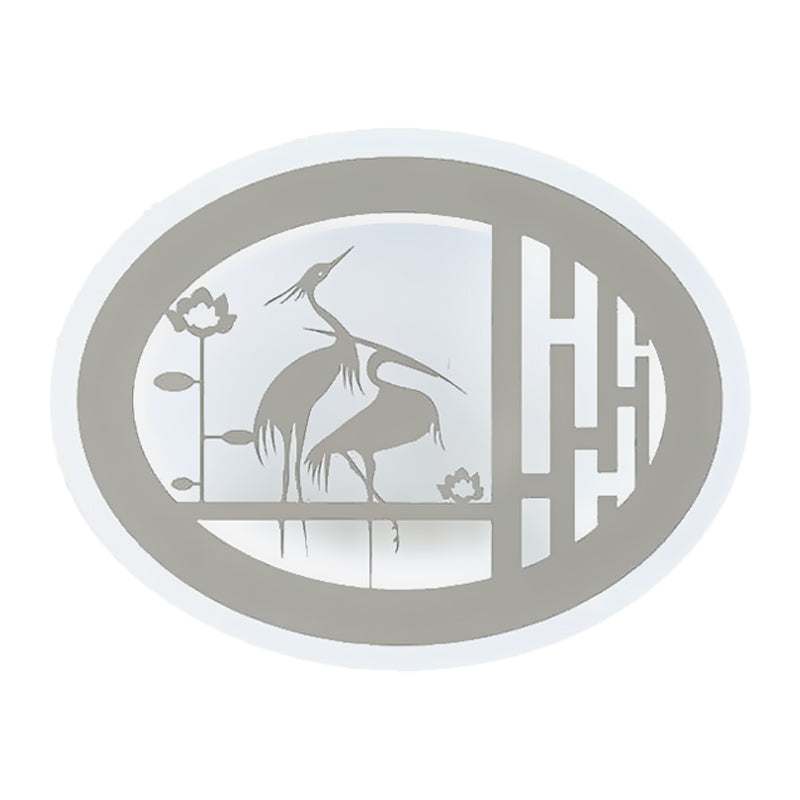 Style chinois ovale Wild Crane Mur mural lampe acrylique LED Couloir LEMPORTION MUR EN BLANC