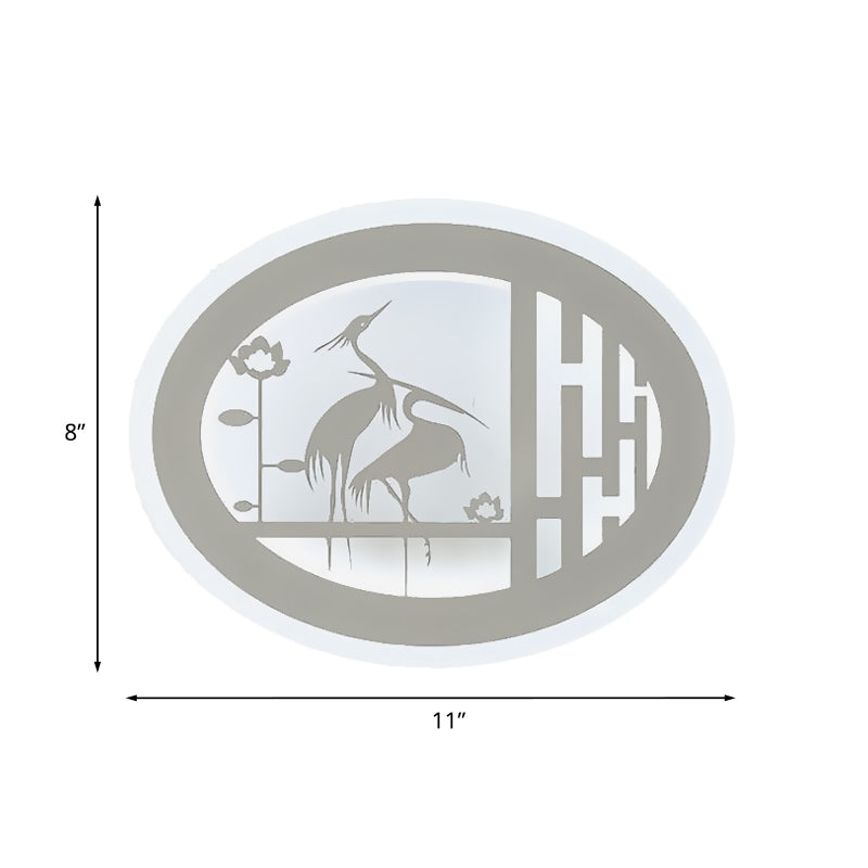 Style chinois ovale Wild Crane Mur mural lampe acrylique LED Couloir LEMPORTION MUR EN BLANC