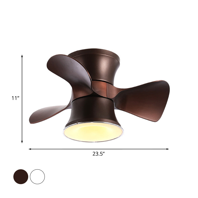 23,5 "W in metallo svasato a filo ventola a soffitto a LED bianco/caffè minimalista con 3 lame
