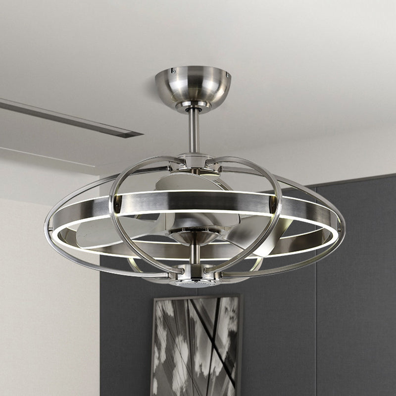 Cage Flush Mount Ventilator Licht Moderne stijl Metal 3 Blades Nikkelafwerking LED Semi Flush Pafond Light Fixture, 27,5 "Breedte