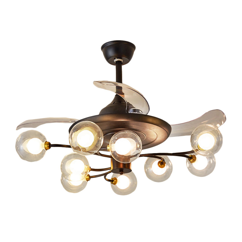 Halb flush chandelier rustikal klare kugelglas 9-bulb schwarzer fächerbeleuchtung mit 4 klingen