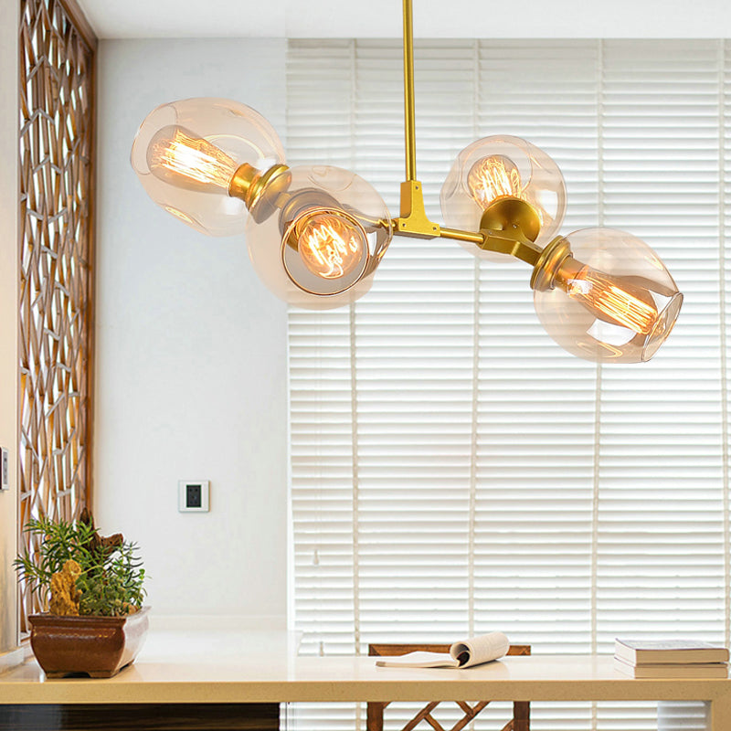 Blase Schatten Kronleuchter Leuchte zeitgenössische klare Glas 2/4 Lichter Schwarz/goldener Deckenleuchte