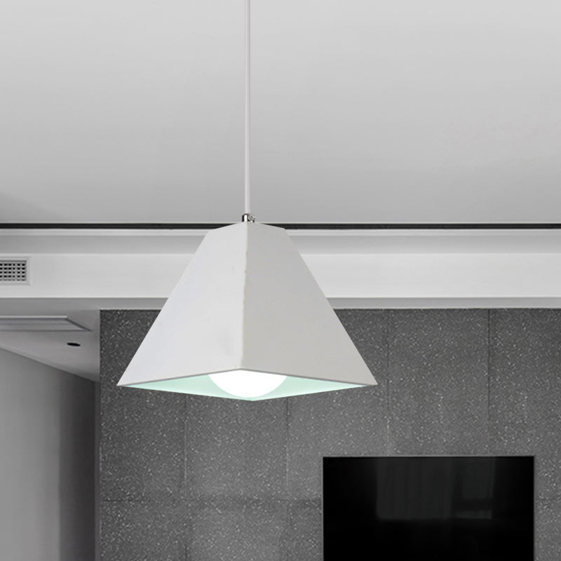 Pyramid Living Room Hanging Lamp Modern Metal 1 Light Black/White Pendant Lighting with Adjustable Cord