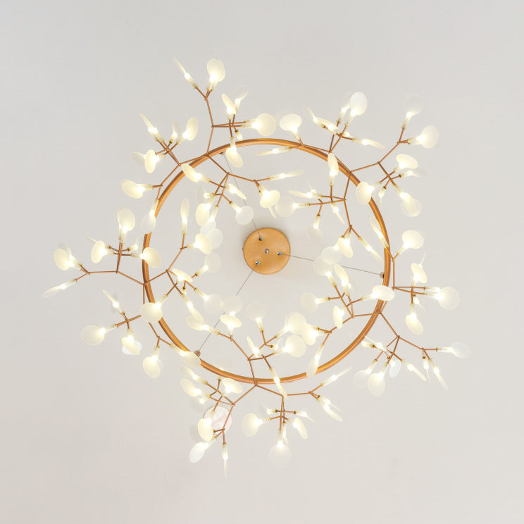 Lampada del lampadario di ramo con foglia deco moderna acrilica e metallo 81/108 luci in oro lampada sospesa
