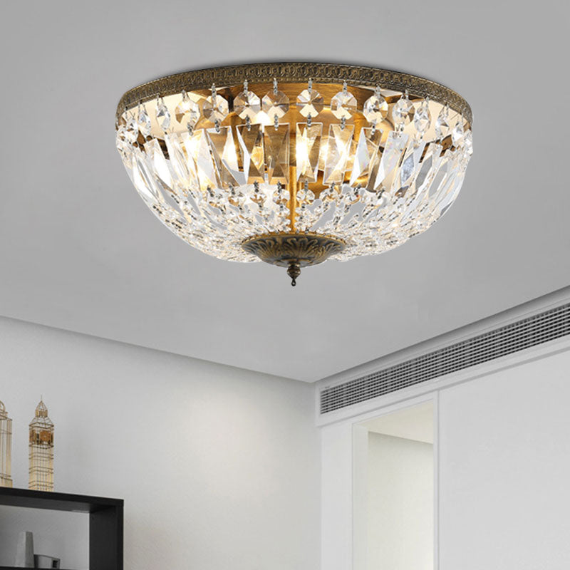 Dome Crystal Flush Mount Ceiling Fixture Glam Flushmount Light in Antique Bronze Finish
