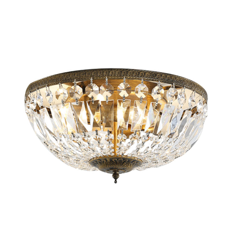 Dome Crystal Flush Mount Ceiling Fixture Glam Flushmount Light in Antique Bronze Finish