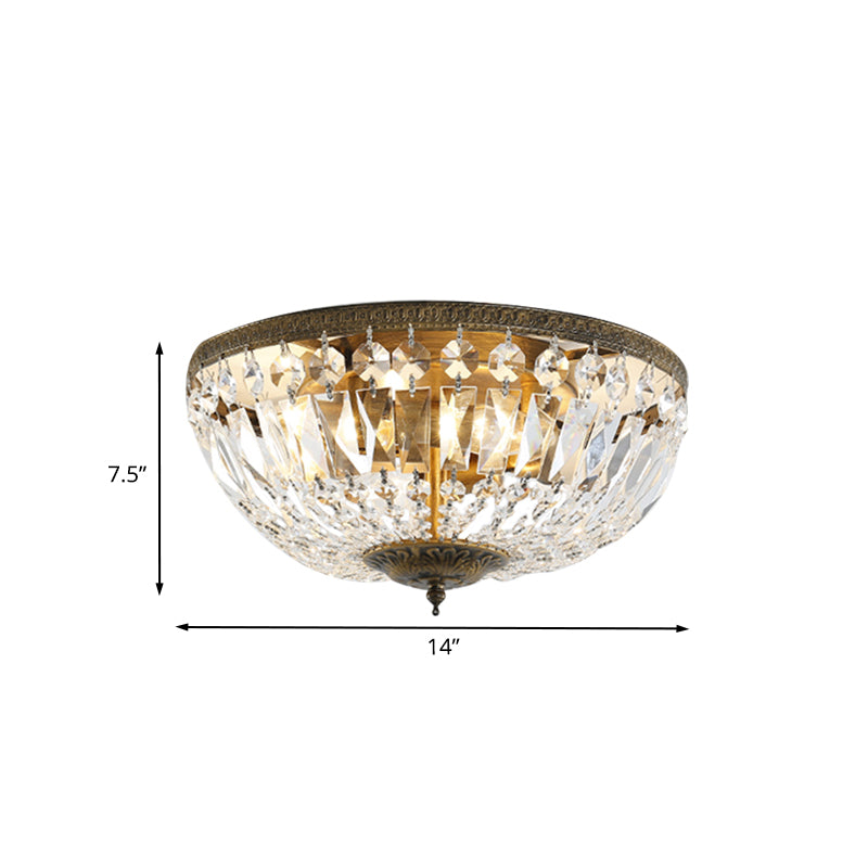 Dome Crystal Flush Mount Ceiling Fixture Glam Flushmount Light in Antique Bronze Finish