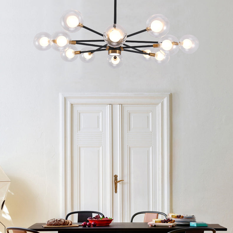 10/12/16 Heads Sky Bang Suspension Light Modern Clear/White Glass and Metal Chandelier with Ball Shade for Foyer