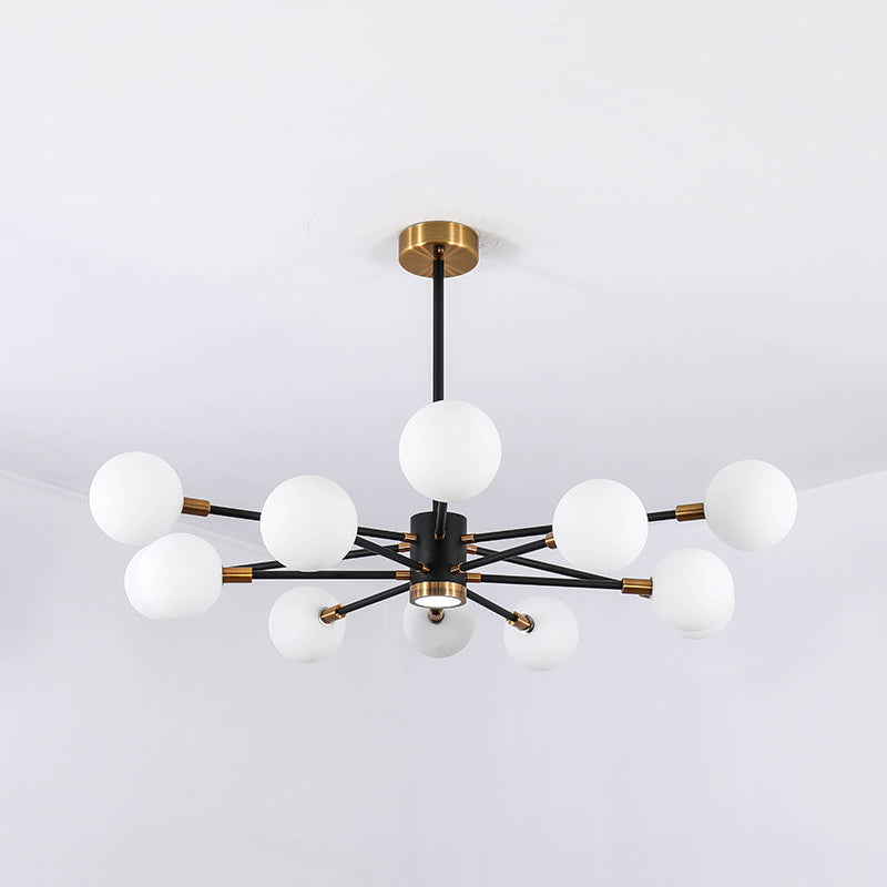 10/12/16 Heads Sky Bang Suspension Light Modern Clear/White Glass and Metal Chandelier with Ball Shade for Foyer