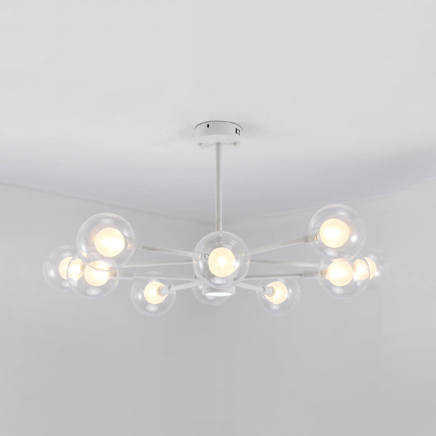 Sky Bang Hotel Chandelier with Clear/Milk Glass Shade Metal 10/12/16-Head Contemporary Pendant Lamp in White