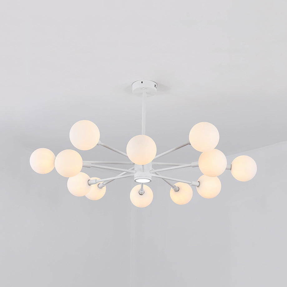 Sky Bang Hotel Chandelier with Clear/Milk Glass Shade Metal 10/12/16-Head Contemporary Pendant Lamp in White