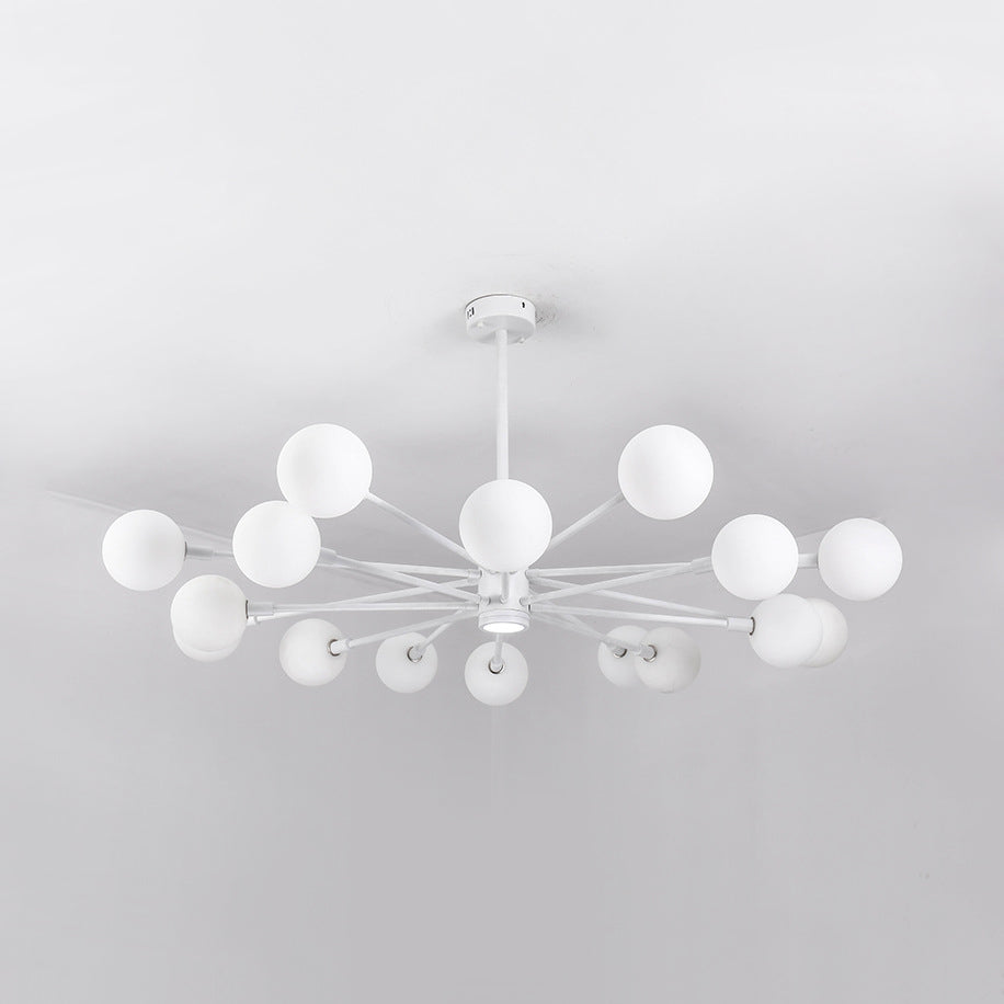 Sky Bang Hotel Chandelier with Clear/Milk Glass Shade Metal 10/12/16-Head Contemporary Pendant Lamp in White