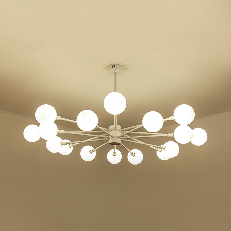 Sky Bang Hotel Chandelier with Clear/Milk Glass Shade Metal 10/12/16-Head Contemporary Pendant Lamp in White