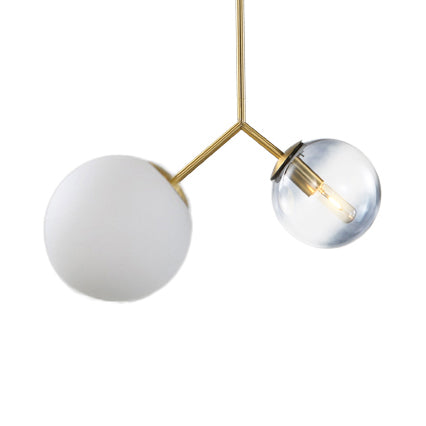 Lampada a ciondolo sfera di vetro sfera 2 luci lampadario contemporaneo in oro per bagno camera da letto
