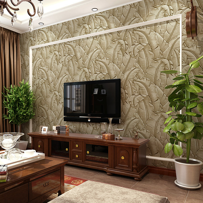 3D Pastel Color Flock Wall Art Textured Banana Leaf Non-Pasted Wallpaper Roll, 33' L x 20.5" W