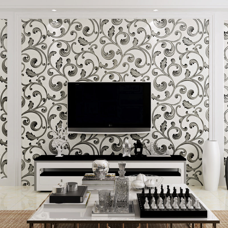 Plants Light-Color Wallpaper Swirl Flower Unpasted Wall Covering for Living Room Deco