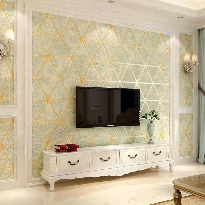Wall Art Rouleau de papier peint floqué style rétro couleur pastel losange pour décoration d'intérieur, 57,1 pieds carrés