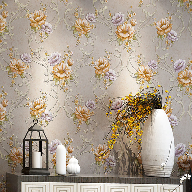 Country Light Color Non-Woven Wall Art Smooth Blooming Peony Unpasted Wallpaper Roll