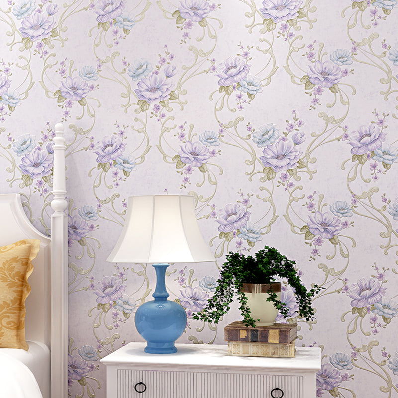 Country Light Color Non-Woven Wall Art Smooth Blooming Peony Unpasted Wallpaper Roll