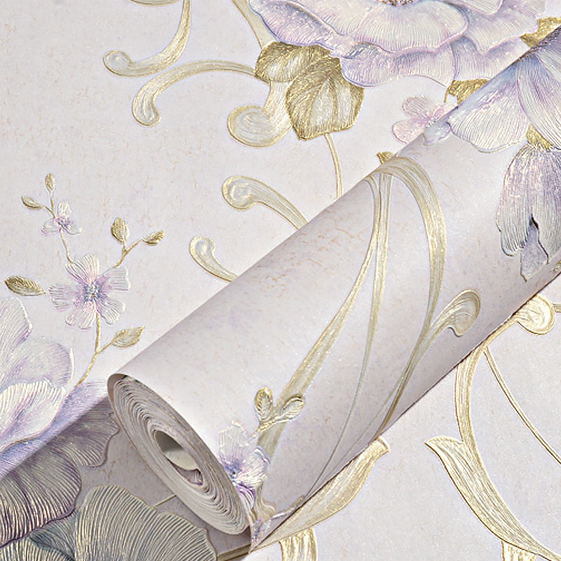 Country Light Color Non-Woven Wall Art Smooth Blooming Peony Unpasted Wallpaper Roll