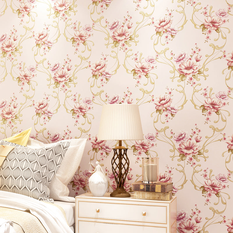 Country Light Color Non-Woven Wall Art Smooth Blooming Peony Unpasted Wallpaper Roll