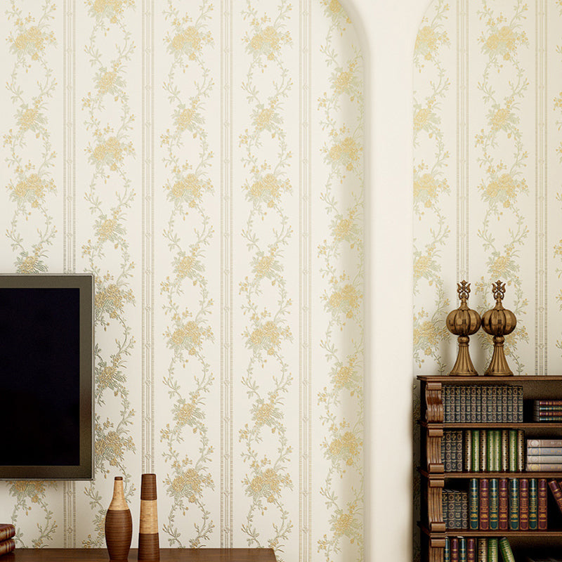 3D Embossed Faux Silk Wallpaper Rustic Moisture Resistant Wall Covering with Peony Pattern