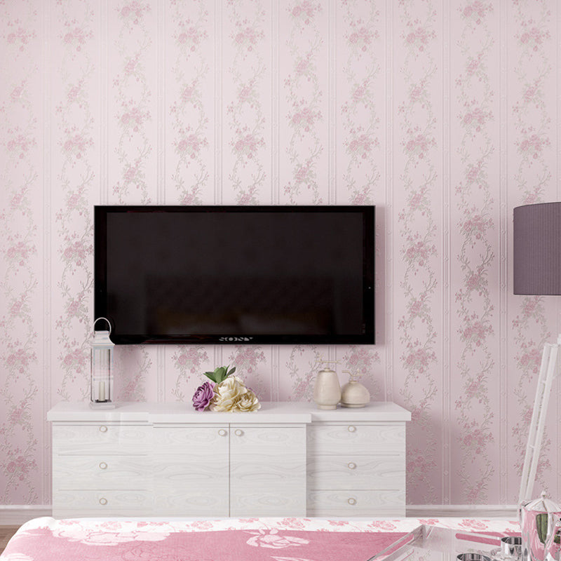 3D Embossed Faux Silk Wallpaper Rustic Moisture Resistant Wall Covering with Peony Pattern