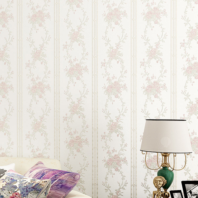 3D Embossed Faux Silk Wallpaper Rustic Moisture Resistant Wall Covering with Peony Pattern