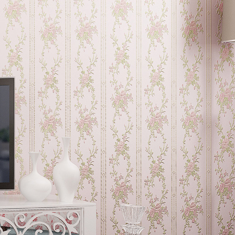 3D Embossed Faux Silk Wallpaper Rustic Moisture Resistant Wall Covering with Peony Pattern