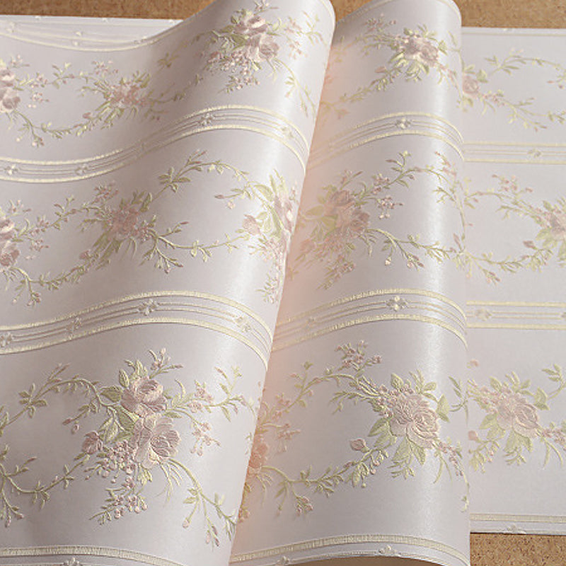 3D Embossed Faux Silk Wallpaper Rustic Moisture Resistant Wall Covering with Peony Pattern