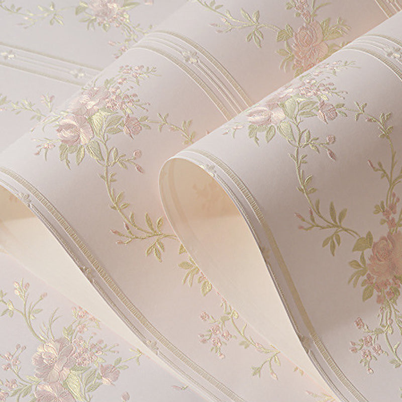 3D Embossed Faux Silk Wallpaper Rustic Moisture Resistant Wall Covering with Peony Pattern