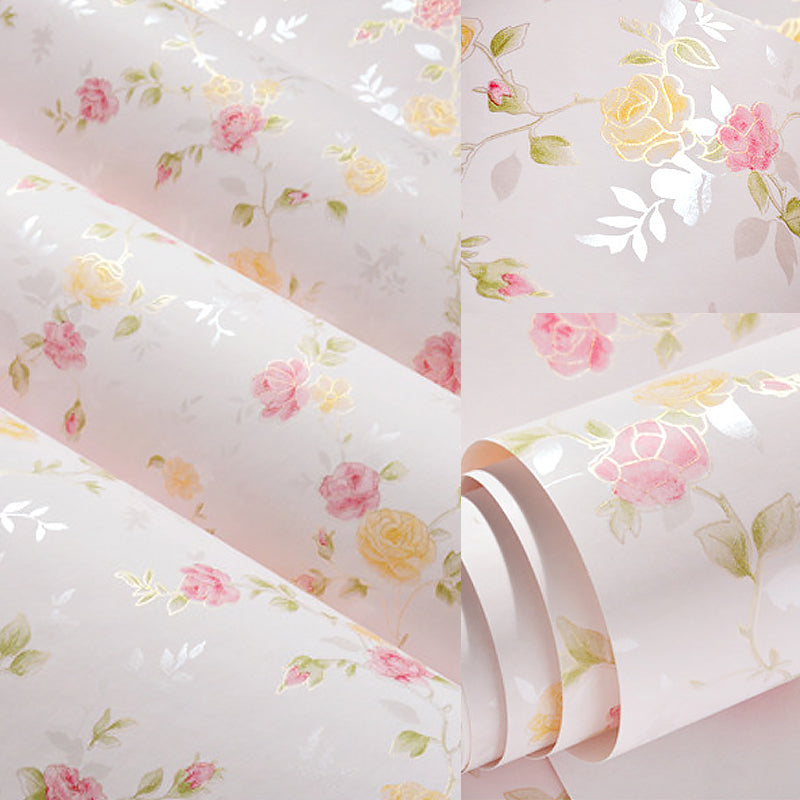 Non-Woven Material Wallpaper Roll Peony Flower Semi-Gloss Wall Decor for Living Room