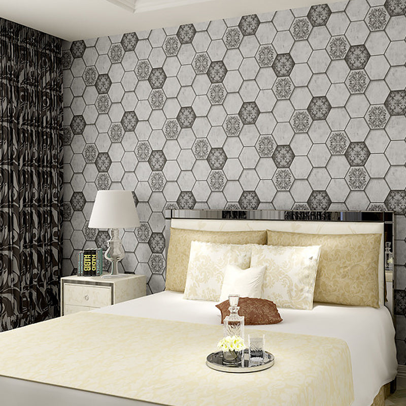 Wall Covering Modern Honeycomb and Medallion Teenage Dark Color Wallpaper, Waterproof