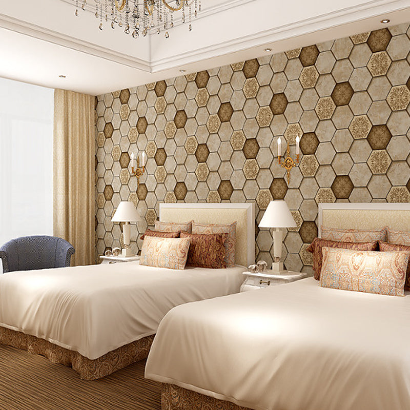 Wall Covering Modern Honeycomb and Medallion Teenage Dark Color Wallpaper, Waterproof