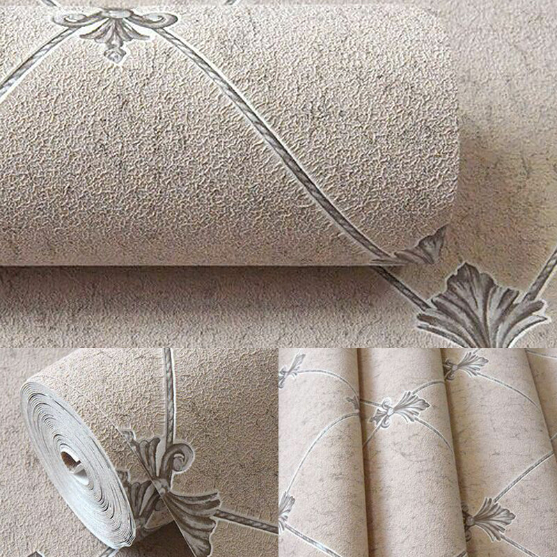 Lattice and Fleur De Lis Wallpaper Modern Moisture Resistant Bedroom Wall Covering, 57.1-sq ft