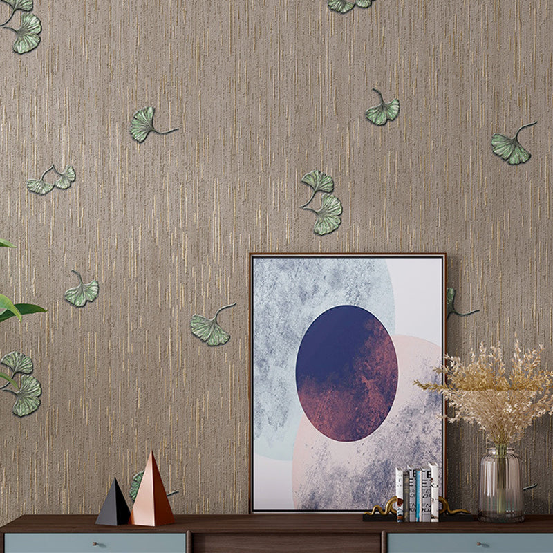 Papier peint non collé, décoration murale contemporaine à imprimé de feuilles de Ginkgo, couleur douce