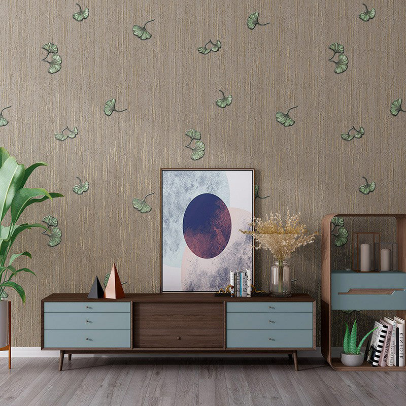 Papier peint non collé, décoration murale contemporaine à imprimé de feuilles de Ginkgo, couleur douce