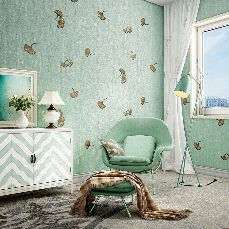Papier peint non collé, décoration murale contemporaine à imprimé de feuilles de Ginkgo, couleur douce