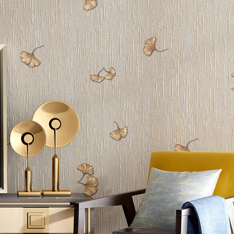 Papier peint non collé, décoration murale contemporaine à imprimé de feuilles de Ginkgo, couleur douce