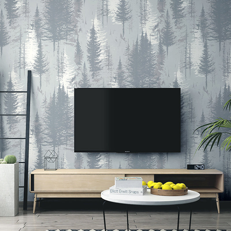 Pine Tree Forest Wallpaper Roll Nordic Style Smooth Surface Wall Decoration for Living Room