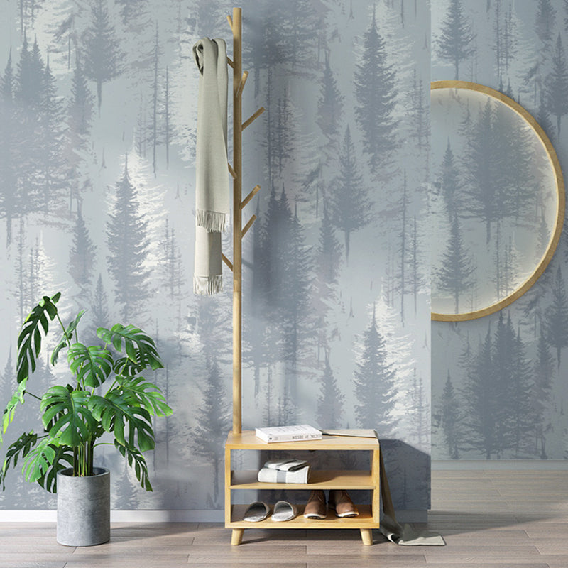Pine Tree Forest Wallpaper Roll Nordic Style Smooth Surface Wall Decoration for Living Room