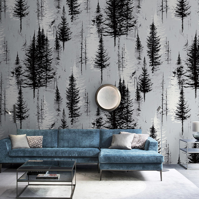 Pine Tree Forest Wallpaper Roll Nordic Style Smooth Surface Wall Decoration for Living Room