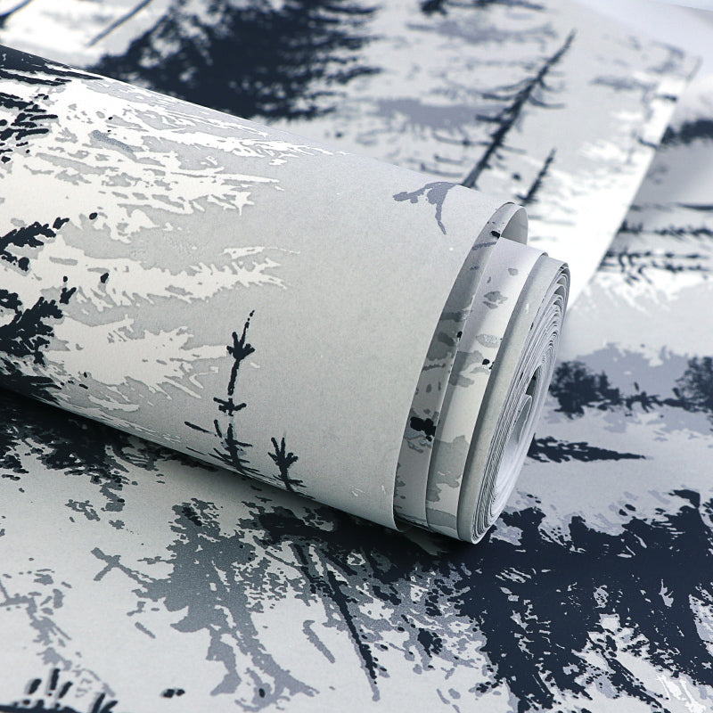 Pine Tree Forest Wallpaper Roll Nordic Style Smooth Surface Wall Decoration for Living Room