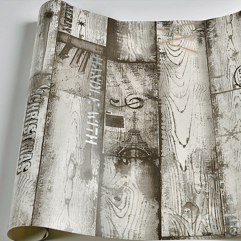 Rust Shiplap and Script Wallpaper for Bedroom 57.1-sq ft Wall Decoration in Light Color