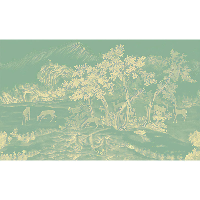 Chinese Forest Landscape Wallpaper Mural Lake Green Moisture Resistant Wall Art for Bedroom