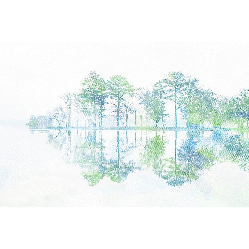 Full Size Birch Tree Wall Mural in Green Non-Woven Wall Art for Home Decor, Made to Measure