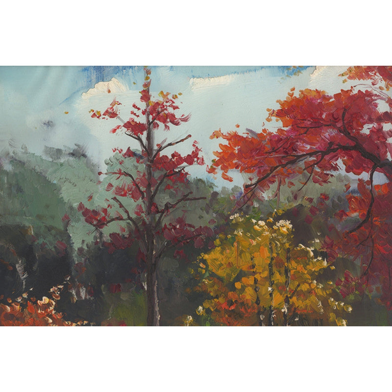 Classic Fall Trees Wallpaper Murals Non-Woven Waterproof Red-Yellow-Green Wall Decor for Home