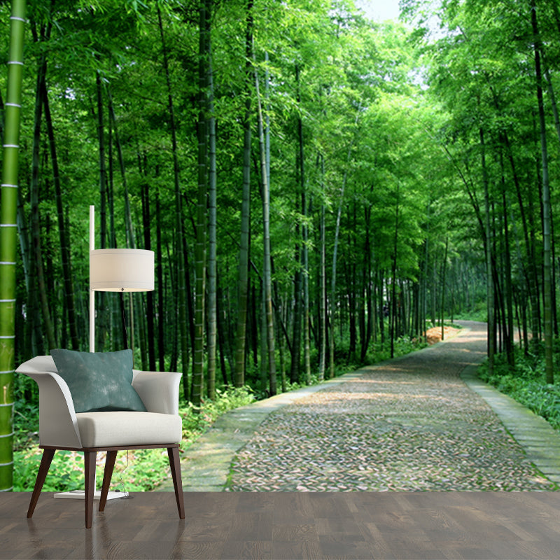 Path to Bamboo Forest Mural Green Modern Style Wall Covering for Home, Personalized Size